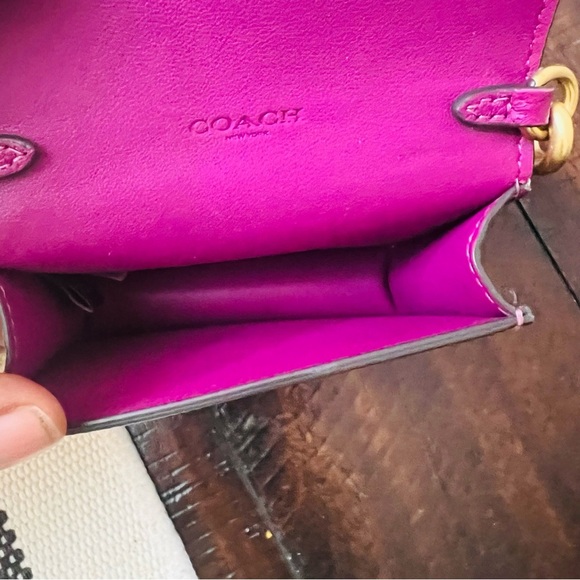 Coach Magenta Leather Crossbody Bag with Gold Chain.# F2354 - Picture 6 of 7